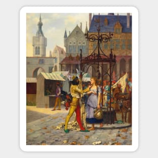 Flirtation In The Town Square by Adolphe-Alexandre Lesrel Magnet